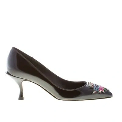 Pre-owned Dolce E Gabbana Women Shoes Black Shiny Calf Leather Lori Pump Boom Patchwork
