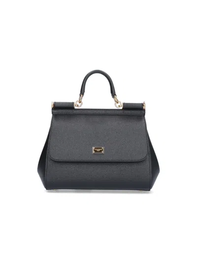 Dolce & Gabbana Sicily Medium Leather Shoulder Bag In Black  