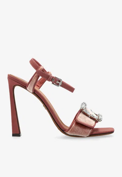 Dolce & Gabbana 100 Jewel Buckle Velvet Sandals In Pink
