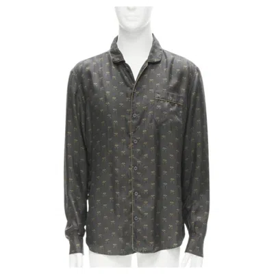 Pre-owned Dolce & Gabbana Dolce Gabbana 100% Silk Grey Queen Bee Print Pajama Shirt M In Gray