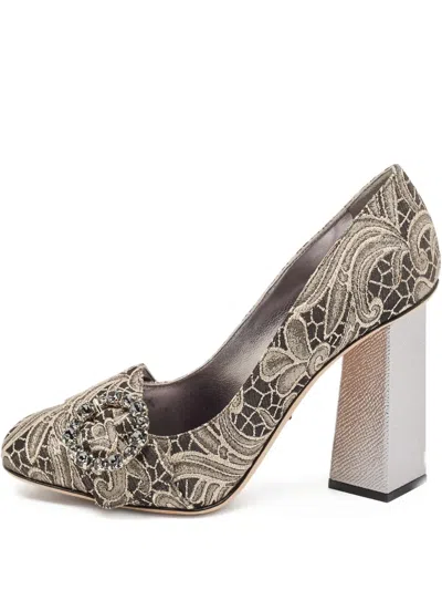 Pre-owned Dolce & Gabbana 100mm Jacquard Floral Crystal Pumps