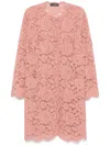 Dolce & Gabbana Collarless Lace Floral Patch Pockets Coat In ピンク