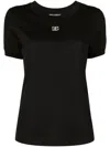 Dolce & Gabbana Black T-shirt With Logo Decorated With Crystals On The Front In Cotton Woman