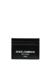 Dolce & Gabbana Calf Leather Cardholder With White Logo In Black