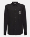 Dolce & Gabbana Linen Shirt With Heraldic Patch In Black