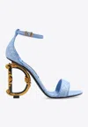 Dolce & Gabbana Bouclé Fabric Sandals With Baroque Dg Detail In Light Blue