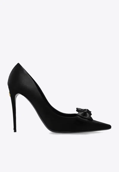 DOLCE & GABBANA 105 BOW APPLIQUÉ SATIN PUMPS