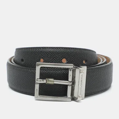 Pre-owned Dolce & Gabbana 105 Cm Buckle Belt Black Leather