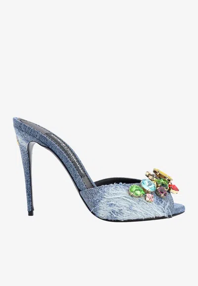 Dolce & Gabbana Denim Multicolored Crystal Stiletto Mules