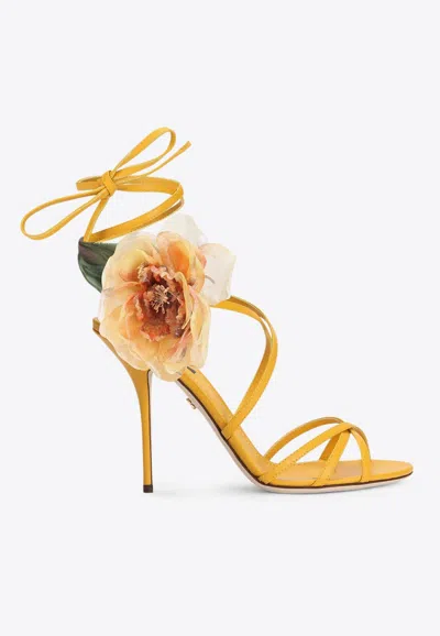 Dolce & Gabbana 105 Keira Rose-applique Sandals In Yellow