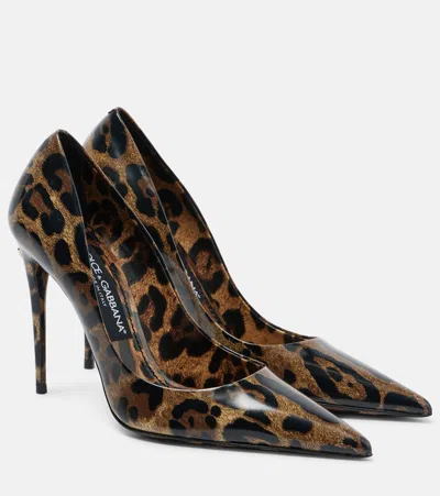 Dolce & Gabbana 105 Leopard-print Polished Leather Pumps In Brown Print Leopard
