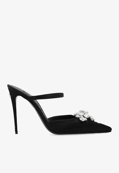 Dolce & Gabbana 105 Satin Embellished Mules In Black