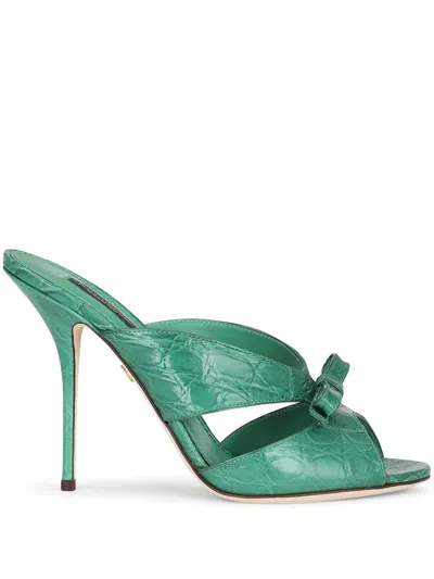Dolce & Gabbana Bow Detail Mules In 8d528 Emerald/green
