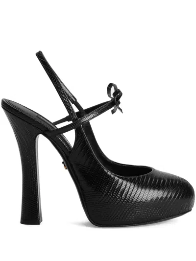 Dolce & Gabbana 105mm Bow Textured Pumps In Black