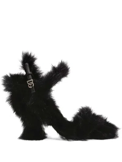 Dolce & Gabbana Women 105mm Buckle Sandals With Fur Trim In Black