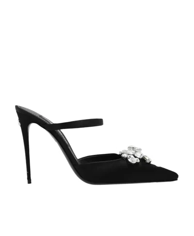 DOLCE & GABBANA DOLCE  GABBANA EMBELLISHED POINTED TOE SATIN MULES
