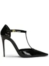 Dolce & Gabbana Elegant Black Leather T-strap Heels Sandals In Schwarz