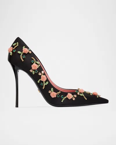 Dolce & Gabbana 105mm Embellished Satin Pumps In Black