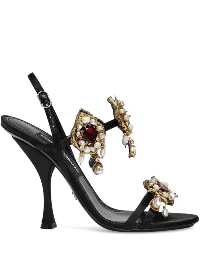 Dolce & Gabbana 105mm Embellished Stiletto Sandals In Animal Print