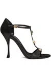 Dolce & Gabbana Stone Embellished Leather T-strap Sandals In Black