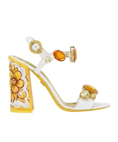 Dolce & Gabbana Keira 105 Stone-embellished Leather Sandals In Yellow