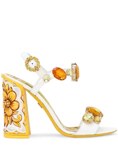 Dolce & Gabbana Keira 105 Stone-embellished Leather Sandals In Yellow