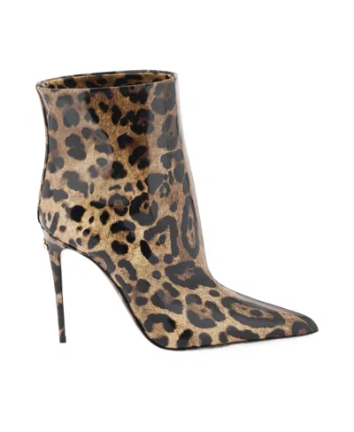 DOLCE & GABBANA DOLCE  GABBANA LEOPARD-PRINTED POINTED TOE ANKLE BOOTS