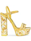 Dolce & Gabbana "shiny Leather Platform Sandals With Mai In Yellow