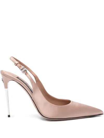 Pre-owned Dolce & Gabbana 105mm Slingback Leather Pumps In Neutral