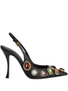 Dolce & Gabbana Semiprecious Stone Leather Slingback Pumps In Black