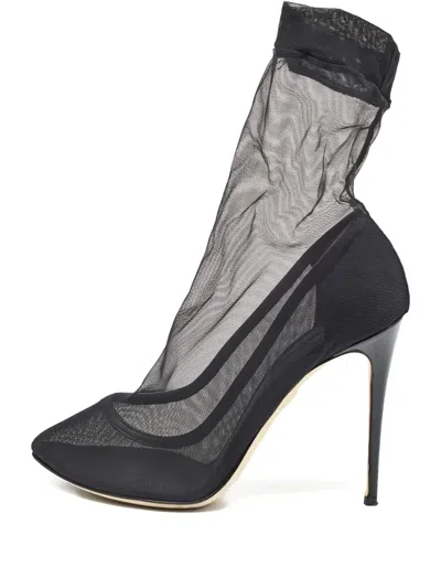 Pre-owned Dolce & Gabbana 105mm Tulle Boots In Black