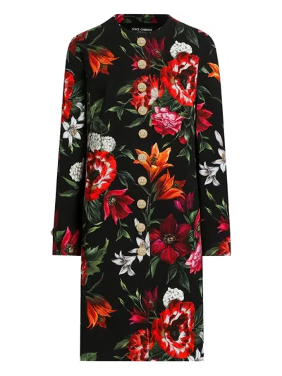 Dolce & Gabbana Floral-print Crepe Coat In Green