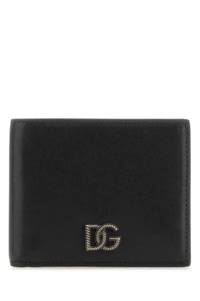 Dolce & Gabbana 11 Cm Calf Leather Wallet With Ruthenium Finishing In Black