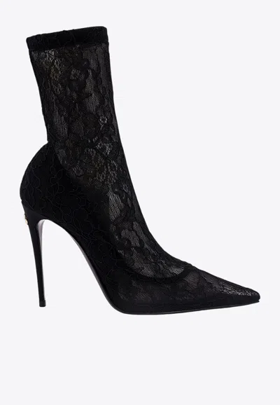 Dolce & Gabbana 110 Stretch Lace Ankle Boots In Black