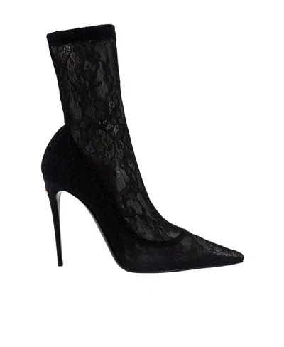 DOLCE & GABBANA DOLCE  GABBANA POINTED TOE LACE-DETAILED HEELED BOOTS