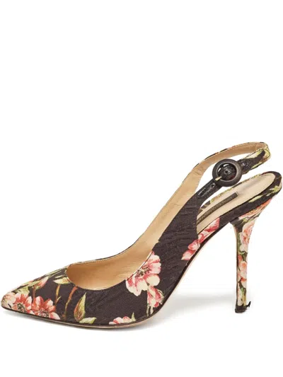 Pre-owned Dolce & Gabbana 110mm Floral-print Slingback Pumps