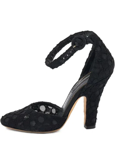 Pre-owned Dolce & Gabbana 110mm Lace Ankle-strap Pumps