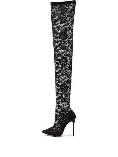 Pre-owned Dolce & Gabbana 110mm Lace Knee-length Boots