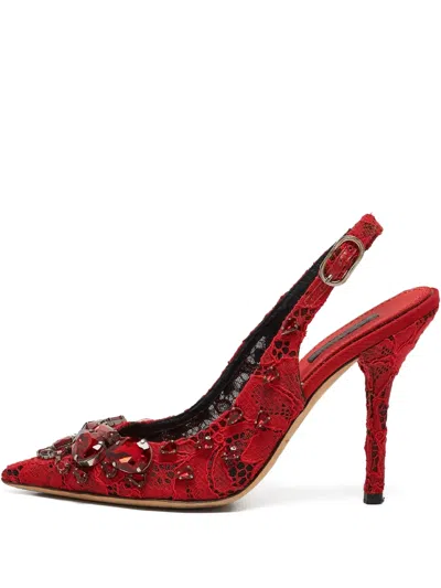 Pre-owned Dolce & Gabbana 110mm Lace Slingback Pumps