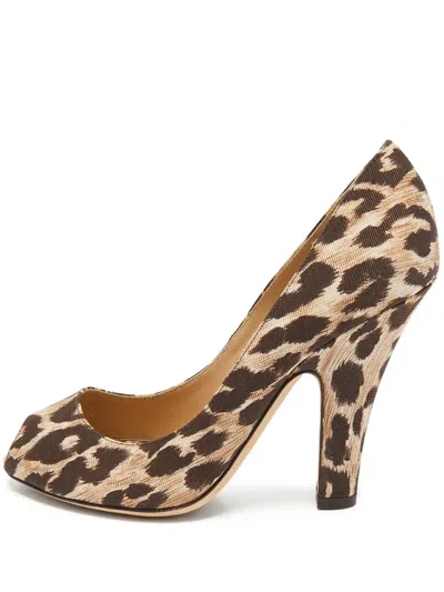 Pre-owned Dolce & Gabbana 110mm Leopard-print Peep-toe Pumps