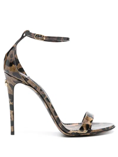 Dolce & Gabbana Keira 105 Leopard Print Sandals In Polished Leather In Brown