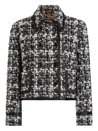 Dolce & Gabbana Wool Blend Tweed Jacket In Black