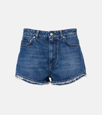 Dolce & Gabbana Frayed Denim Shorts In Blue