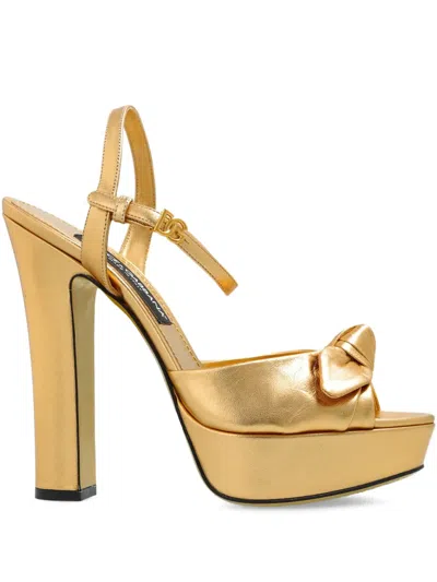 Dolce & Gabbana Knotted Metallic Leather Platform Sandals In Gold
