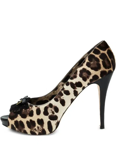 Pre-owned Dolce & Gabbana 120mm Leopard-print Pumps In Brown
