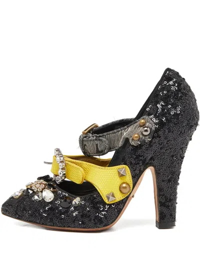 Pre-owned Dolce & Gabbana 120mm Sequin-embellished Pumps In Black