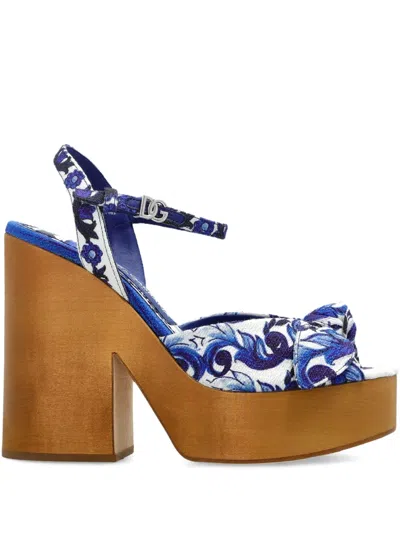 Dolce & Gabbana 125mm Floral-motif Heeled Sandals In Blue