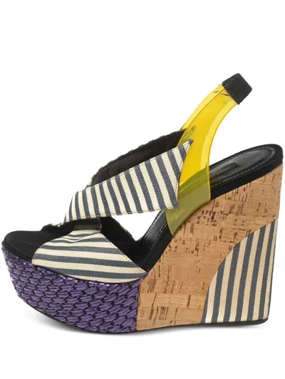 Pre-owned Dolce & Gabbana 125mm Striped Wedge Sandals