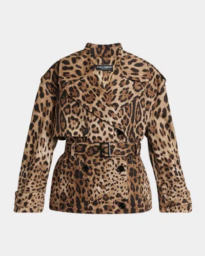 Dolce & Gabbana Leopard-print Belted Short Sports Trench Coat