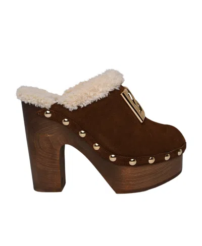 Dolce & Gabbana 130mm Suede Platform Clogs In Brown